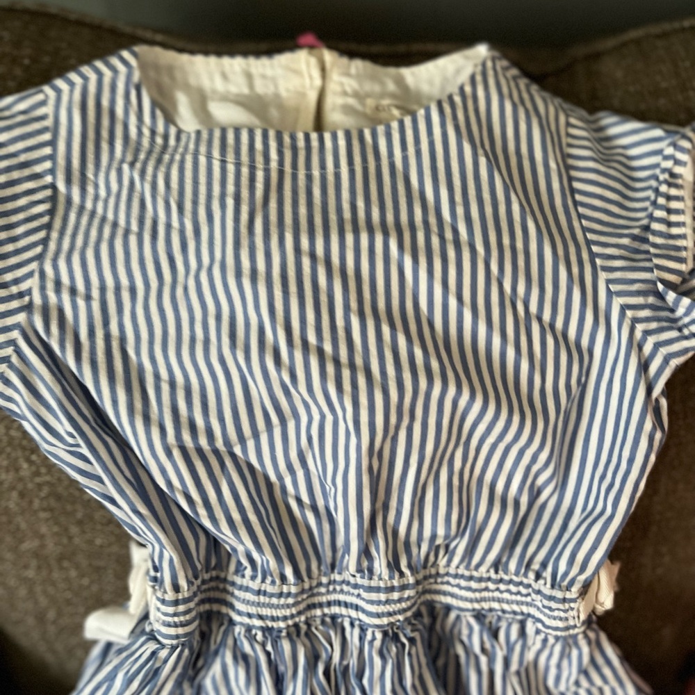 Girls Size 7 Crewcut blue send white dress